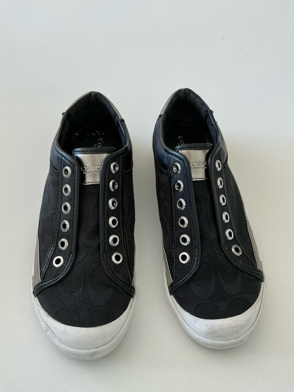 Coach Felix Slip-On Sneakers Black Pewter Signature Logo Women’s 7.5B - Picture 2 of 11